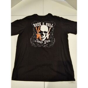 Rock & Roll Never Dies Skull Guitar Halloween T-Shirt Youth XXL Black